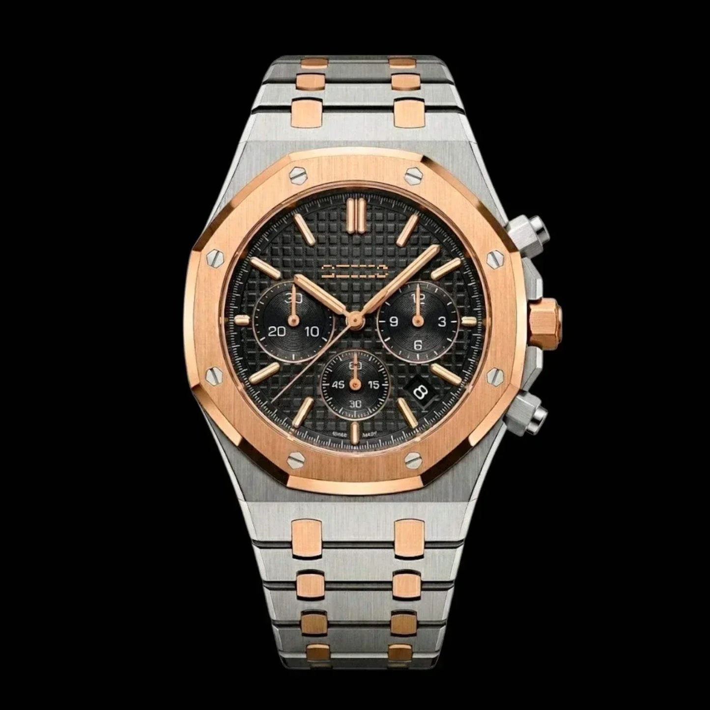 Seiko Mod Heritage Oak two-tone black dial chronograph watch by Modtime Creations