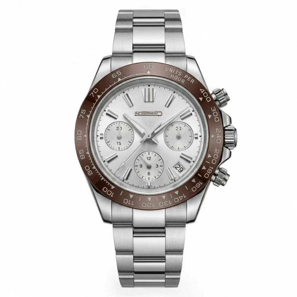 Grand Seitona Silver White Dial Brown Bezel Mod Watch - GS Fusion