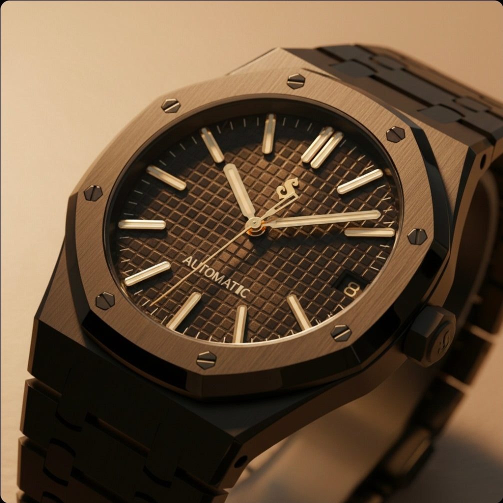 SeiOak Black Dial Seiko Mod luxury watch with 41mm stainless steel case and sapphire crystal by Modtime Creations