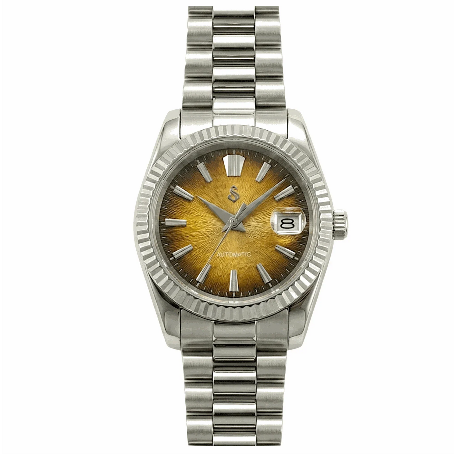 SeikJust Seiko mod watch with grand gold textured dial and date window by Modtime Creations