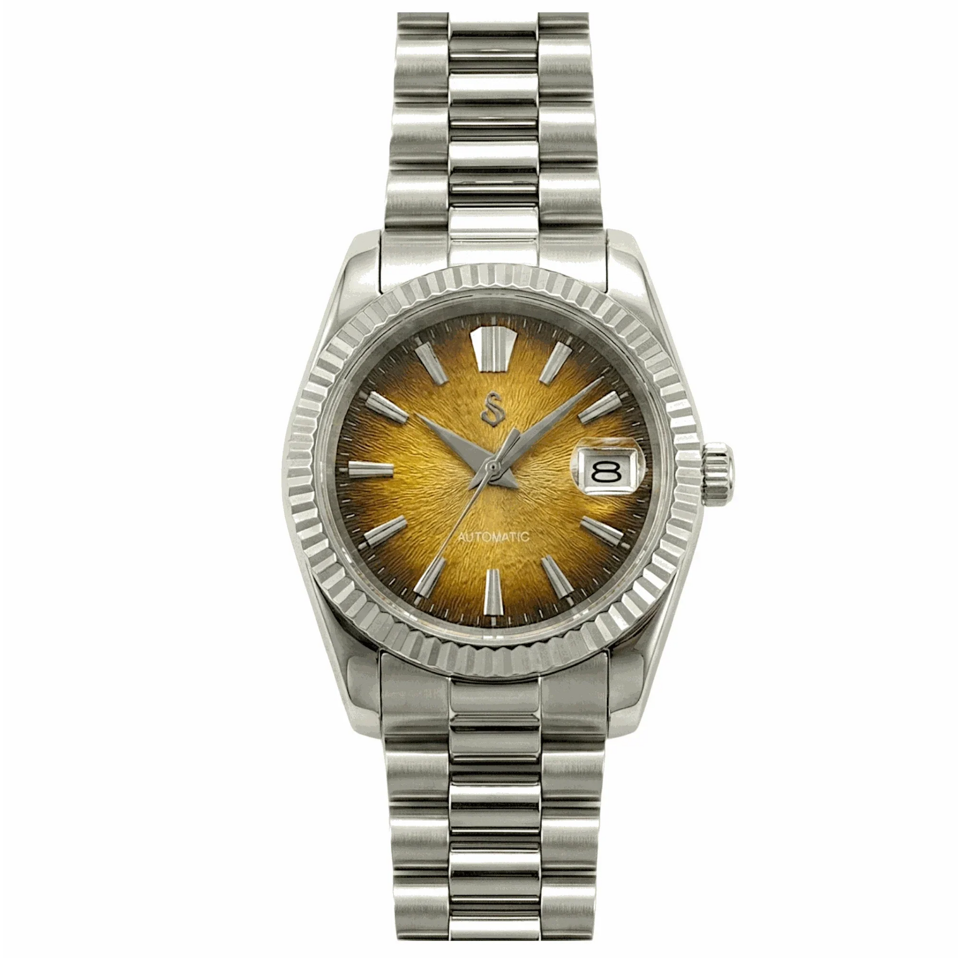 SeikJust Seiko mod watch with grand gold textured dial and date window by Modtime Creations