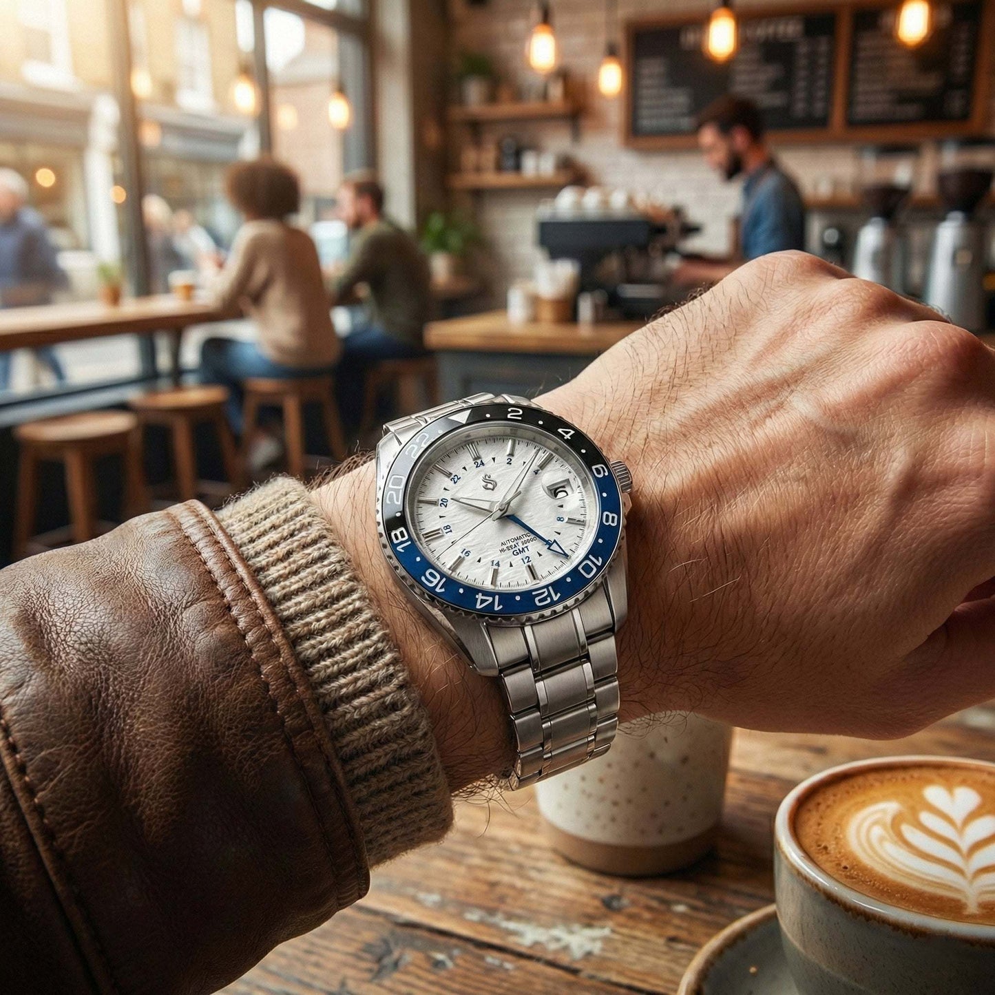 SeikGMT "BatGirl Fusion Mod" white dial Seiko Mod watch with NH34 GMT automatic movement and sapphire crystal
