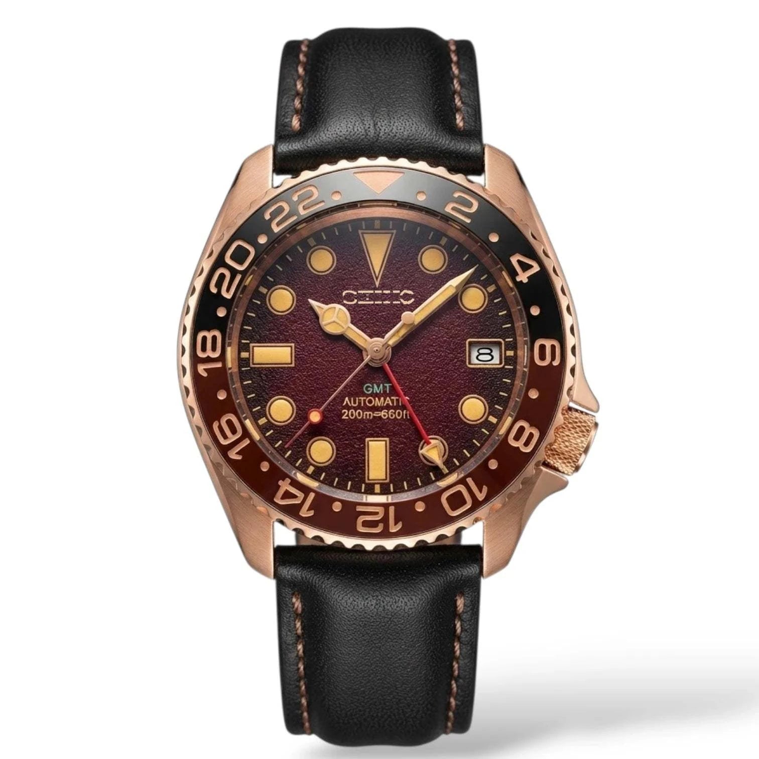 Seiko mod watches Rose Gold  SKX 42 mm Submariner GMT by Modtime Creations 
