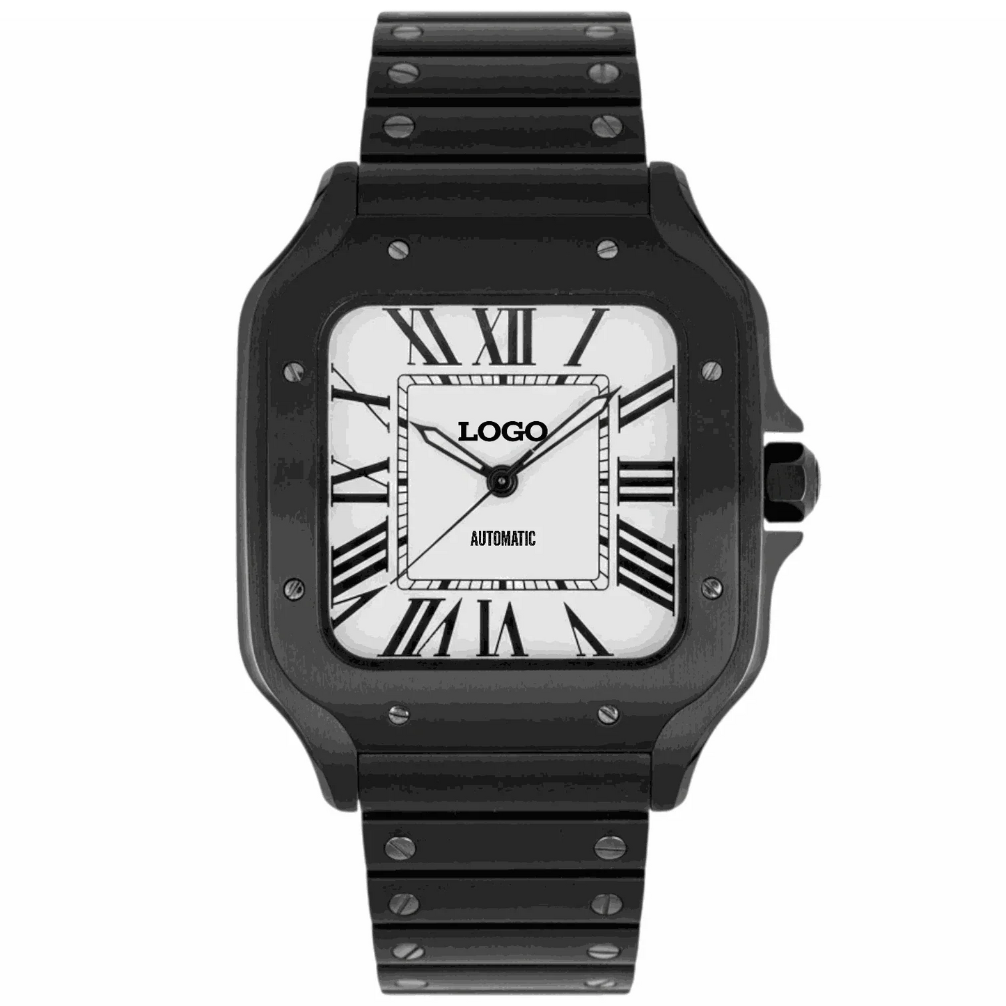 Santeiko Black & White Seiko mod watch with classic dial and stainless steel bracelet