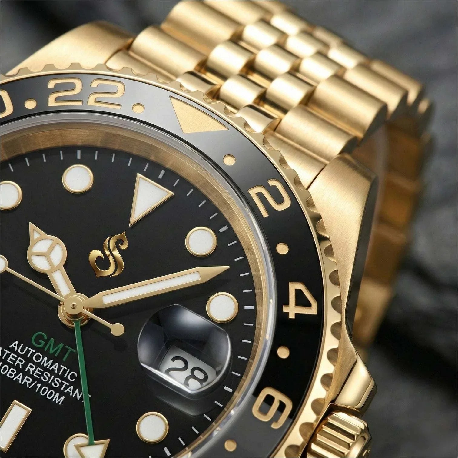 SeikMariner GMT luxury Seiko mod watch with black dial and ceramic bezel