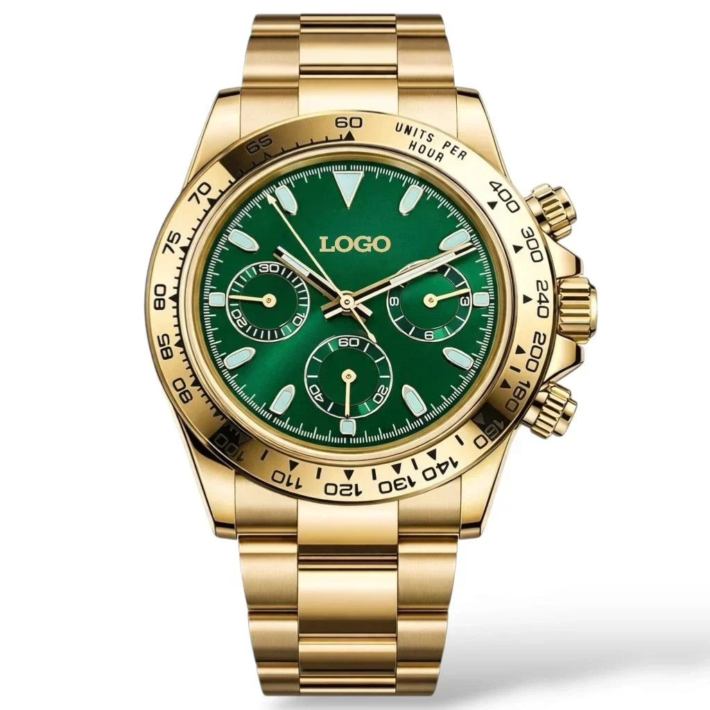 Seitona Gold Case with Green Dial Seiko Mod luxury chronograph watch