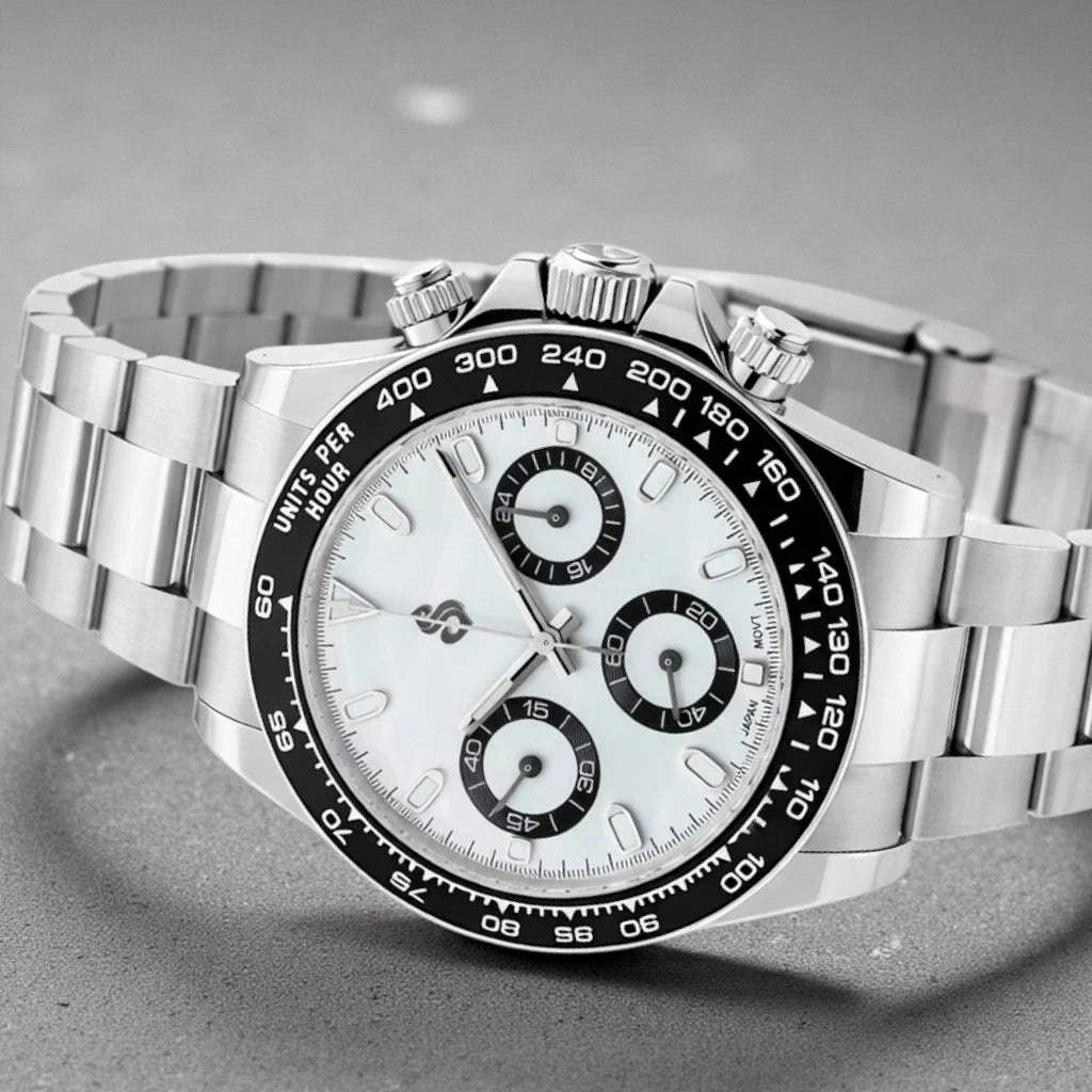 Seiko Mod Seitona luxury black and white panda dial chronograph watch