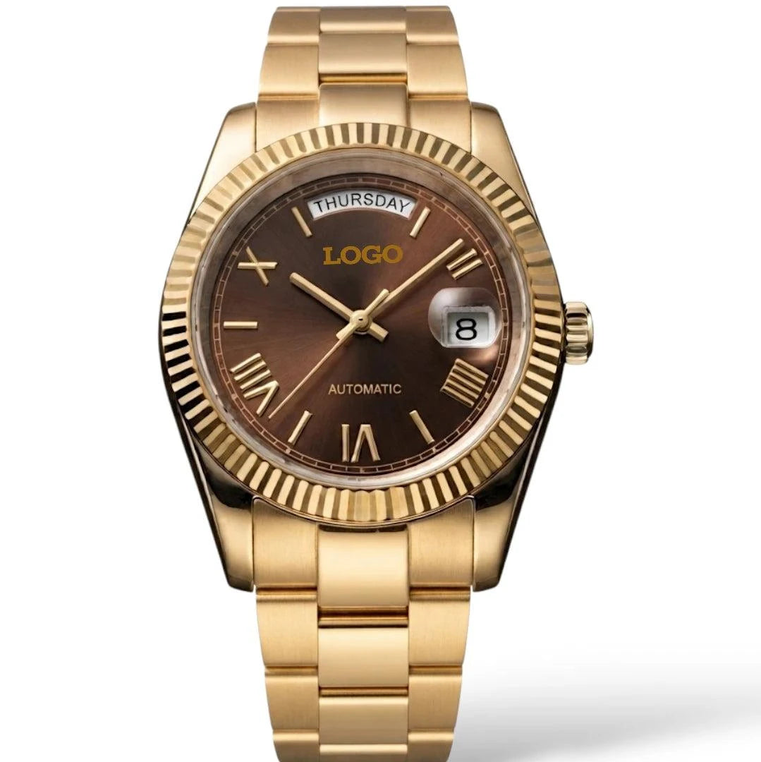 Seiko Mod DayDate watch with gold chocolate Roman numerals dial by Modtime Creations