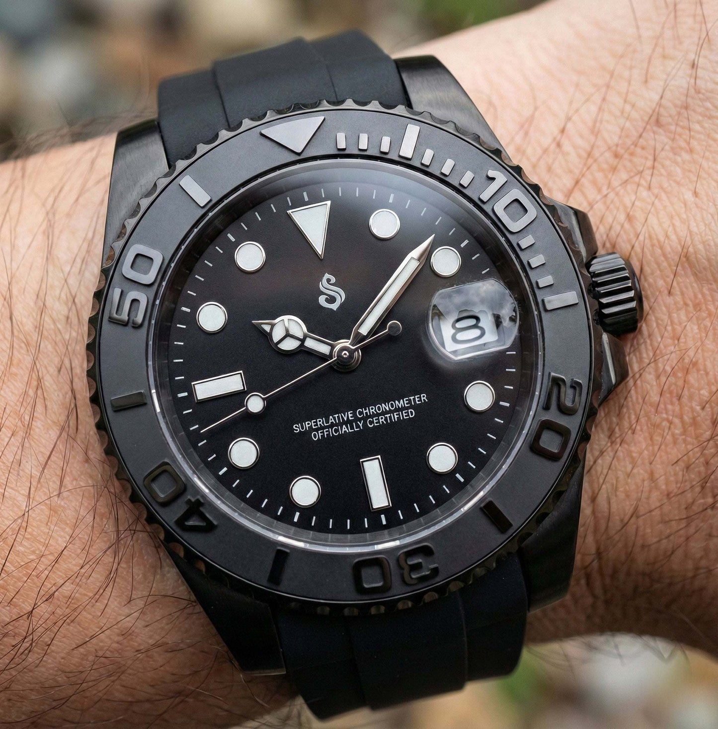 SeikMaster Black Knight modded Seiko luxury diver watch with NH35 movement and sapphire crystal