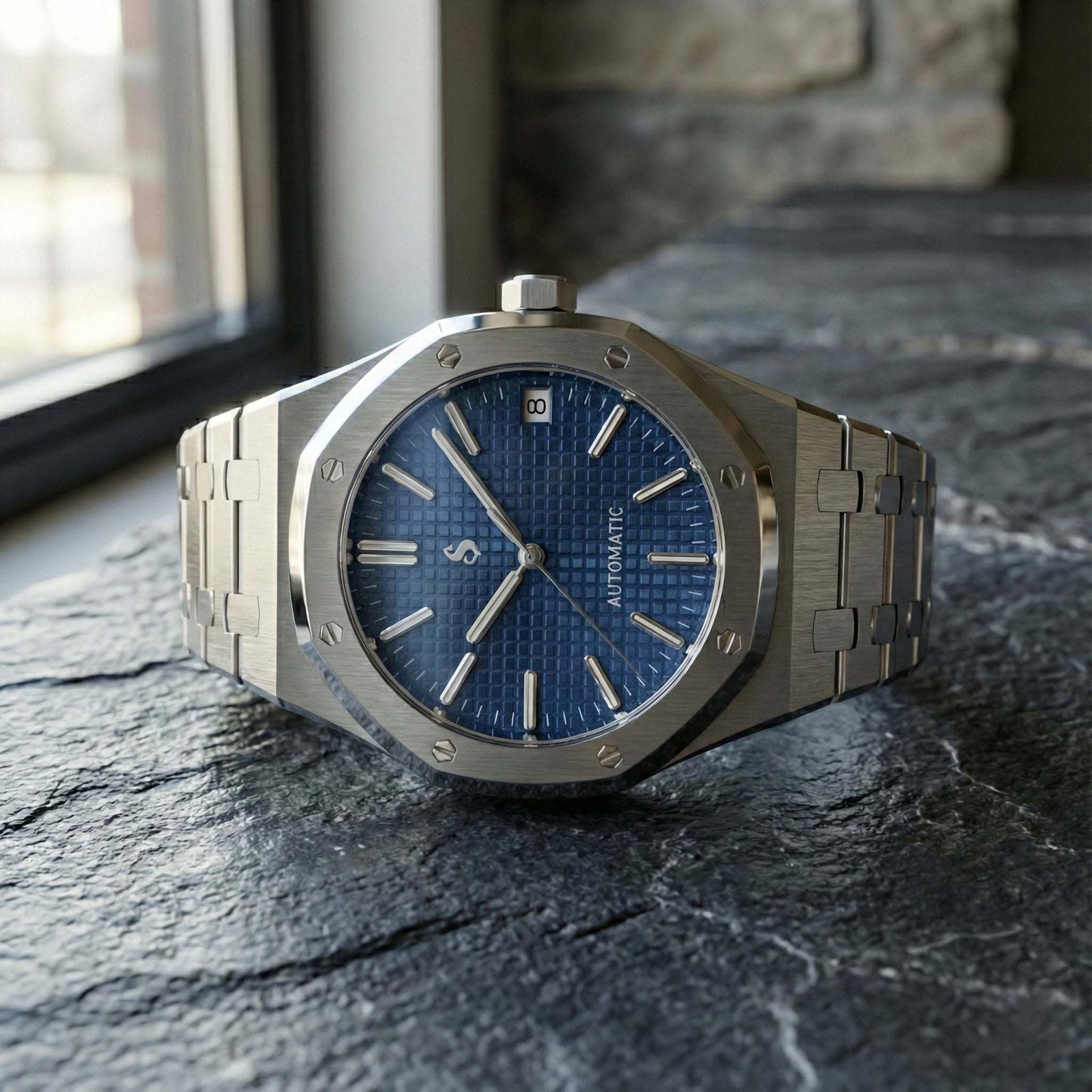 Seiko Modtime Heritage Oak luxury watch with blue dial and stainless steel case