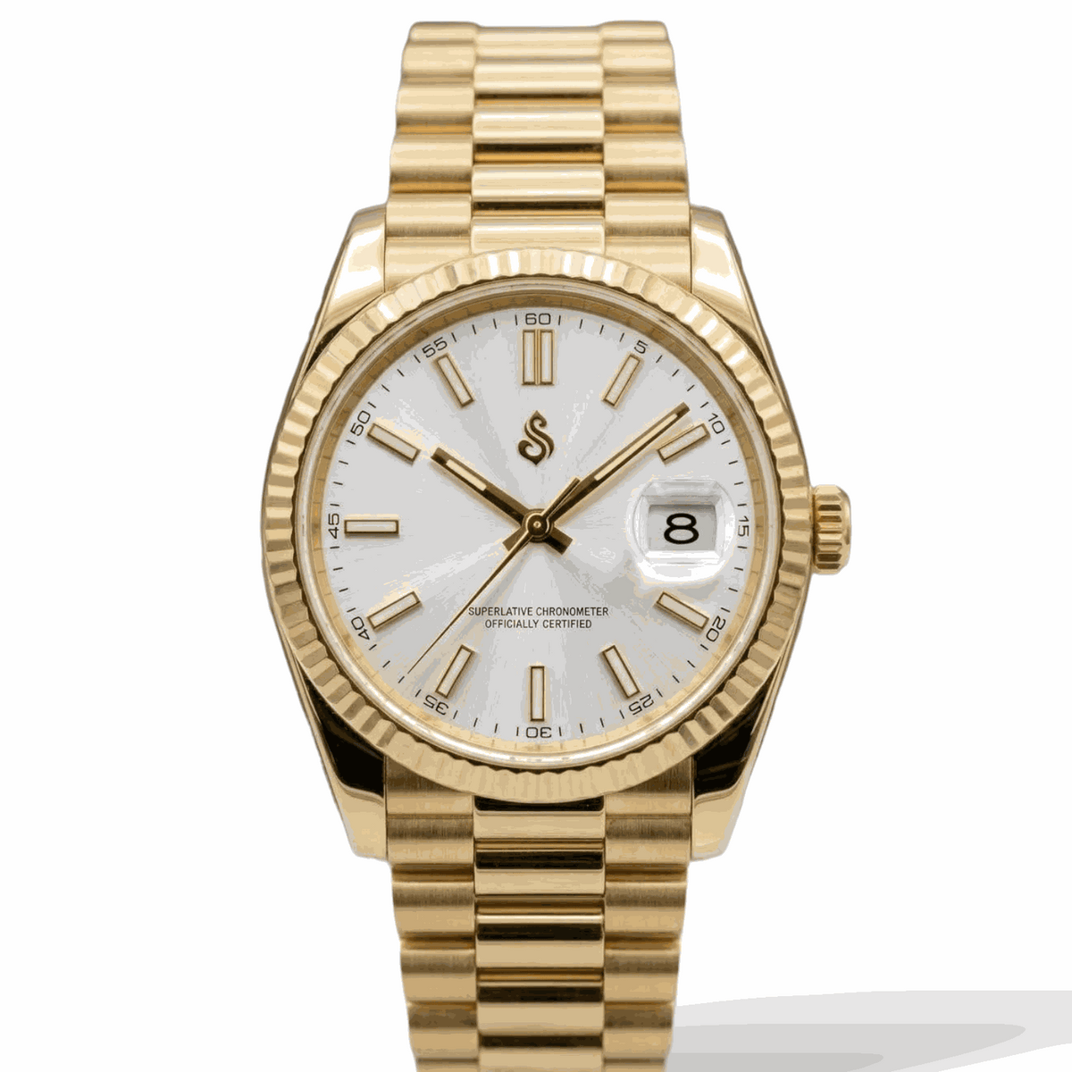 SeikJust Date Fenster Gold Weißes Zifferblatt Mod-Uhr - Modtime Creations
