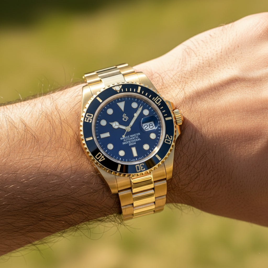 SeikMariner Blue Jeans dial Seiko Mod luxury diver watch by Modtime Creations