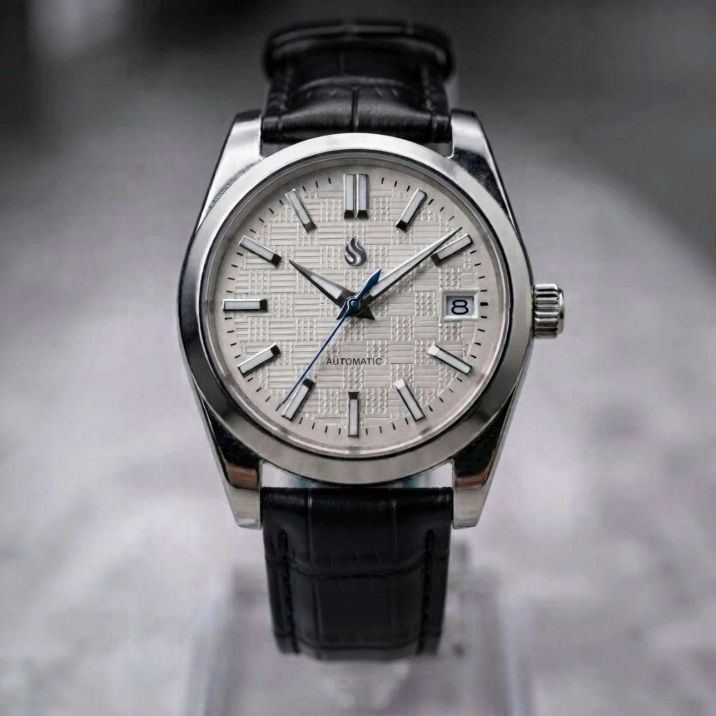 Date Window Silver White Checkered Dial Mod Watch - Modtime Creations