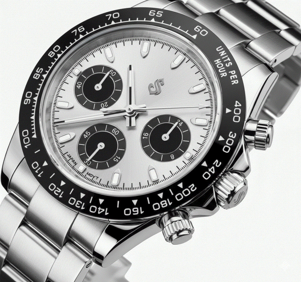 Seitona Silver Black Dial Seiko Mod chronograph watch by Modtime