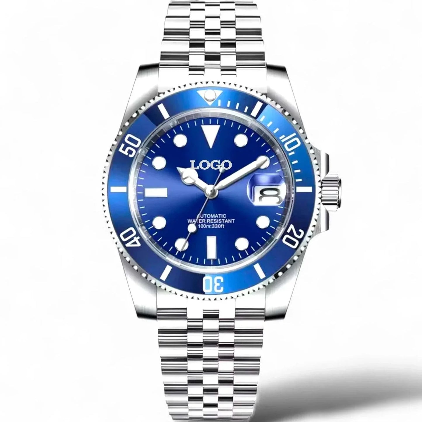 Seiko Mod Watches Submariner Blue Smurf diver watch with blue dial and stainless steel case at Modtime Creations