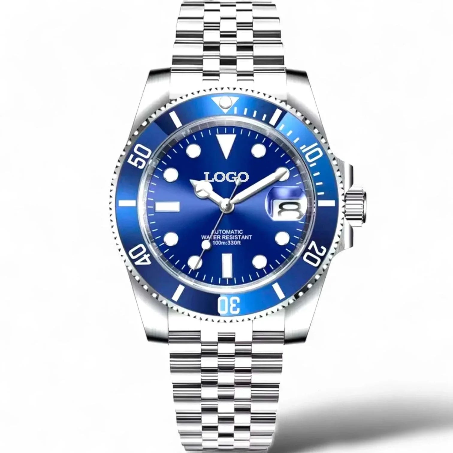 Seiko Mod Watches Submariner Blue Smurf diver watch with blue dial and stainless steel case at Modtime Creations