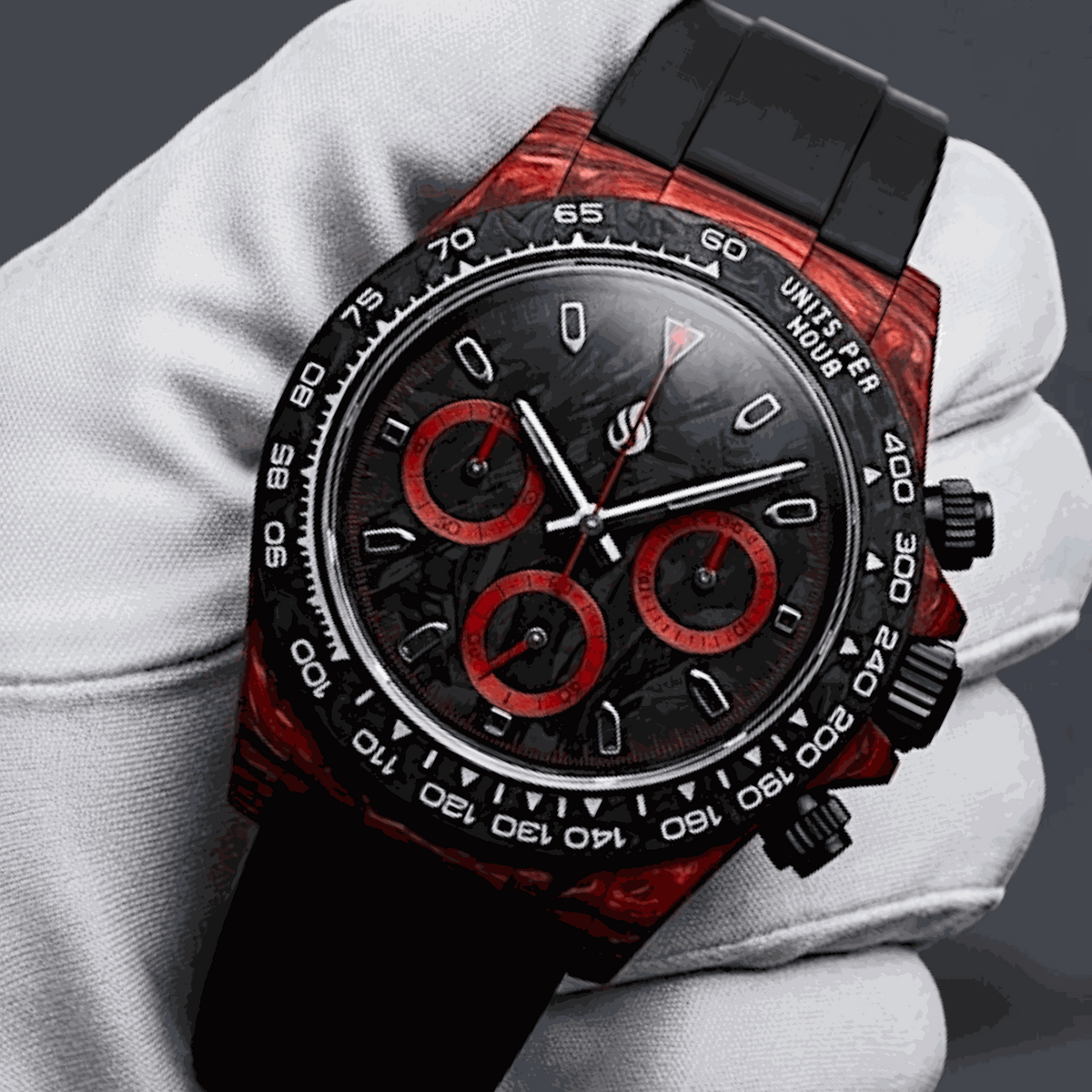Seitona Mod Red Black Full Carbon Fiber Stealth Watch - Modtime