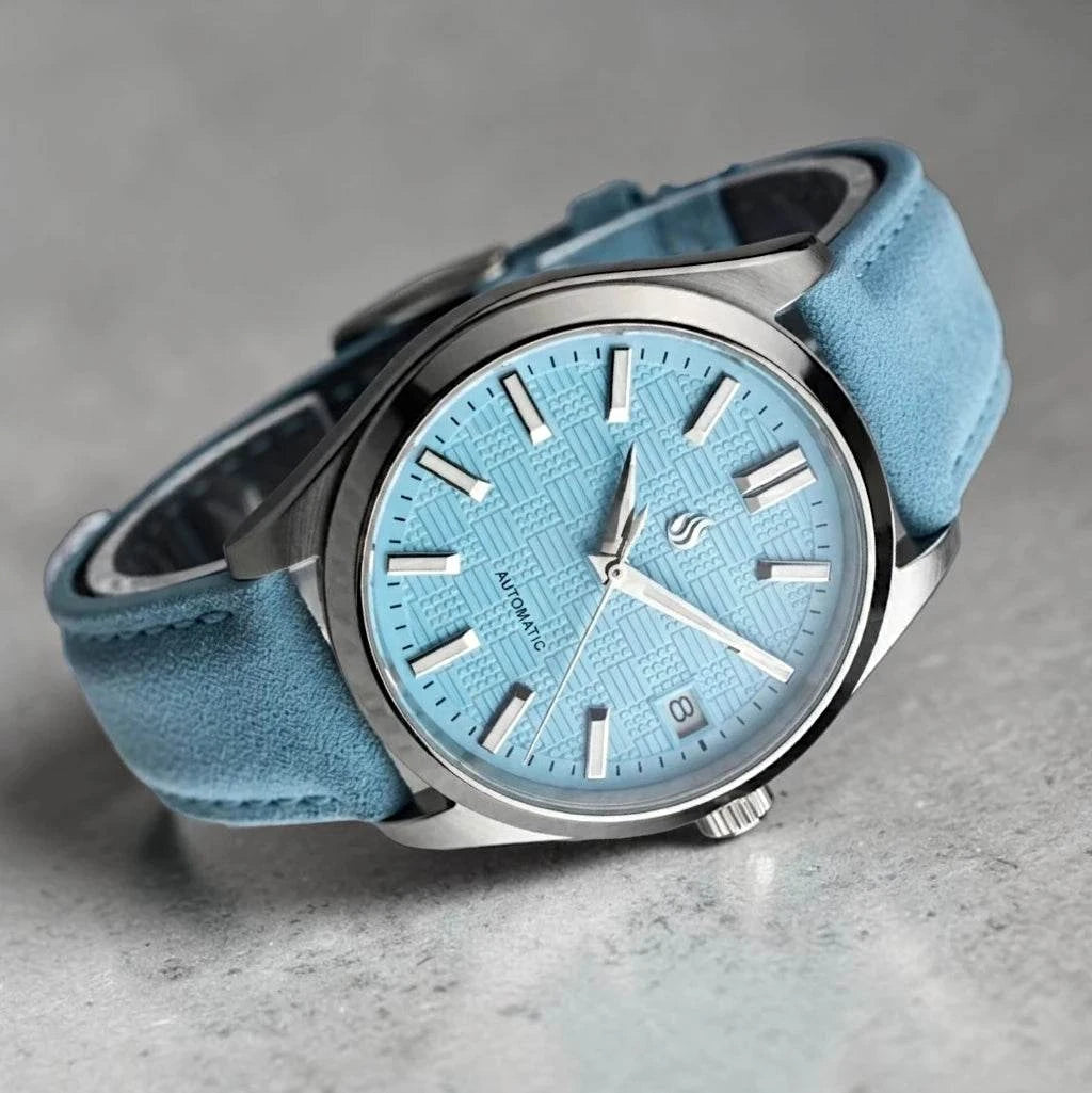 Date Window Silver Tiff Blue Checkered Dial Mod Watch - Modtime Creations