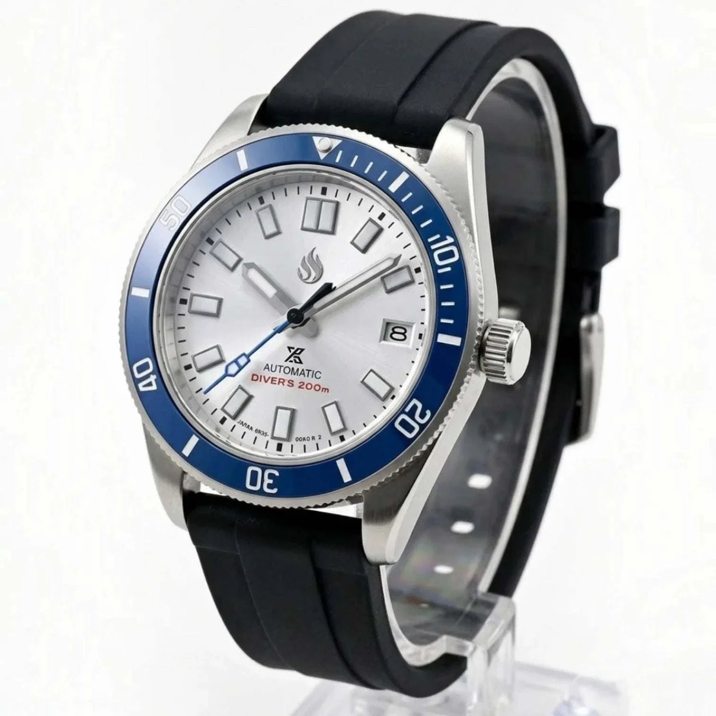 Seiko Mod watches Tudor Pelagos submariner fusion with Blue Bezel and white dial built by Modtime Creations 