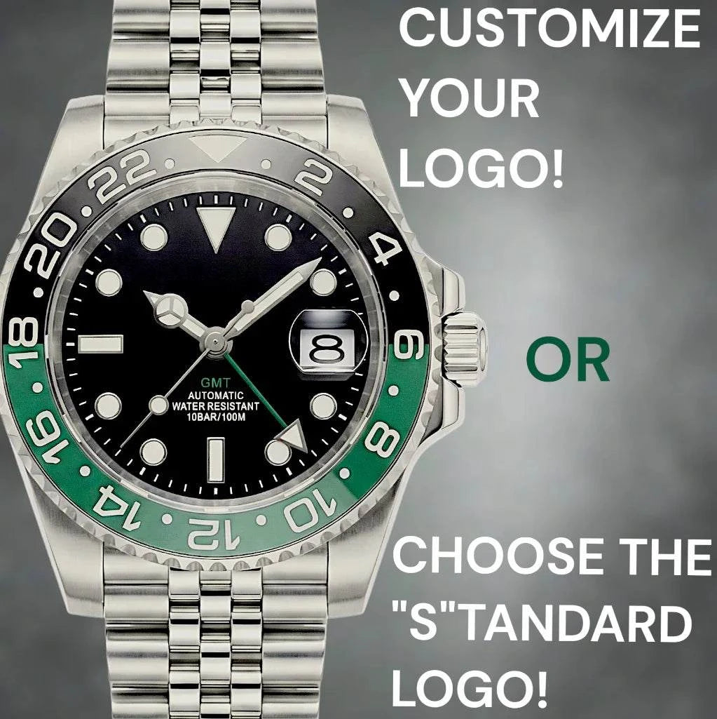 SeikMariner GMT Seiko Mod with green ceramic bezel and black dial luxury watch