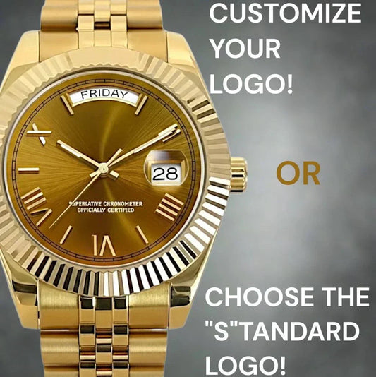 Seiko Mod watch with gold chocolate Roman numerals day and date dial by Modtime Creations