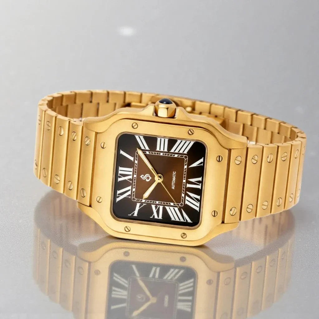 Santeiko gold case Seiko mod watch with chocolate dial and stainless steel bracelet