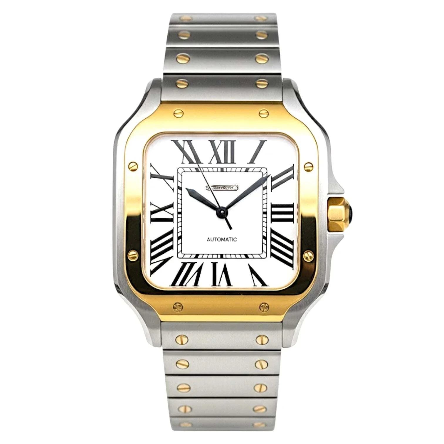 Santeiko Seiko Mod watch with two-tone white dial and stainless steel bracelet by Modtime Creations