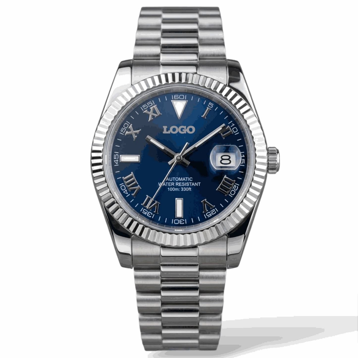 SeikJust Date Window Blue Roman Numeral Dial Mod Watch - Modtime Creations
