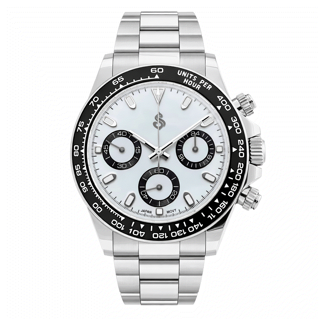 Seiko Mod Seitona White Black Panda dial luxury chronograph watch with stainless steel bracelet