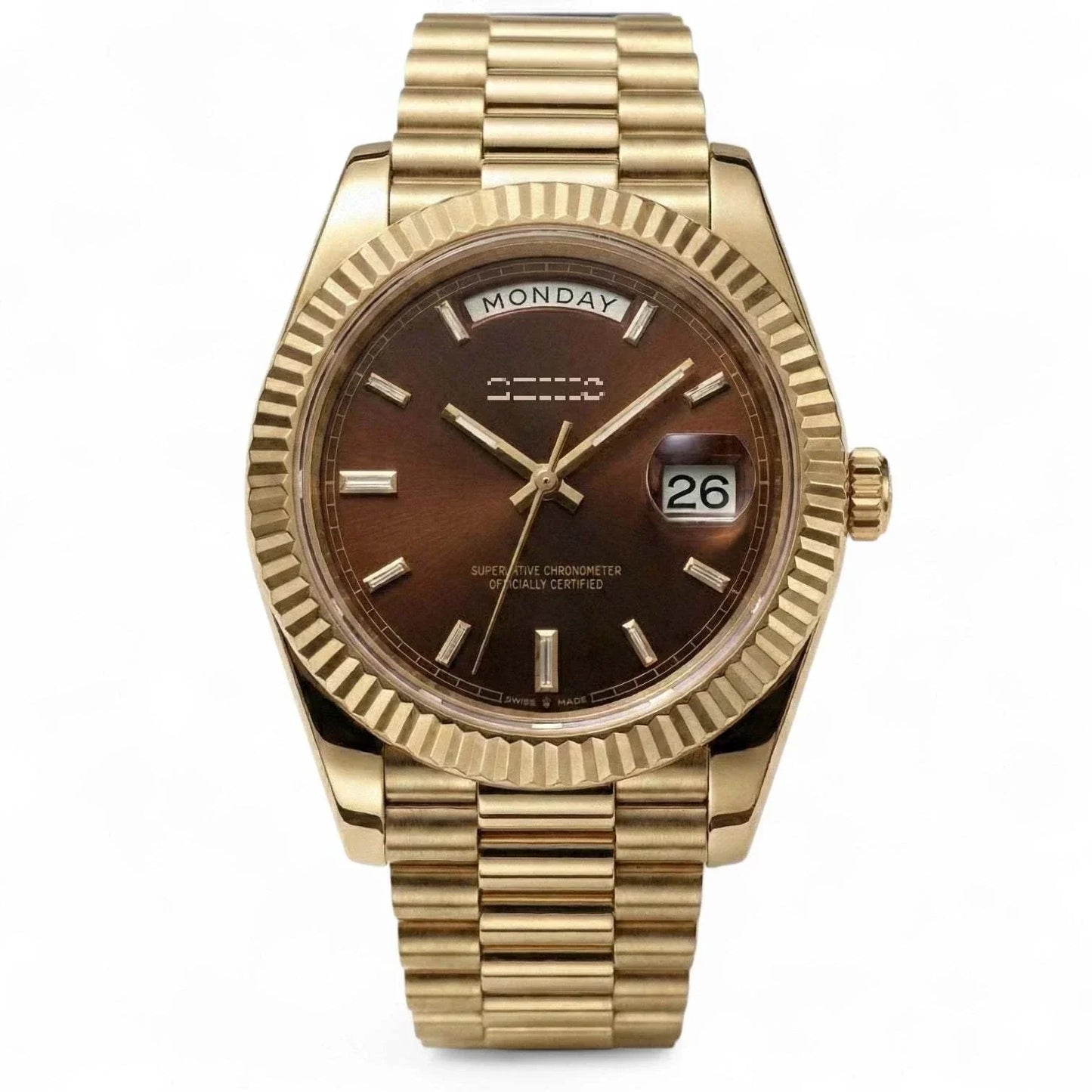 Modded Seiko Day and Date watch with chocolate dial and gold case by Modtime Creations