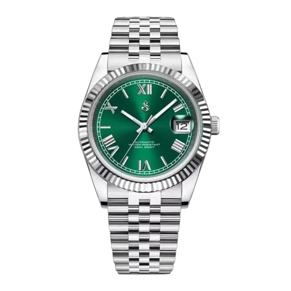 Seiko Mod luxury watch with green dial and Roman numerals by Modtime Creations