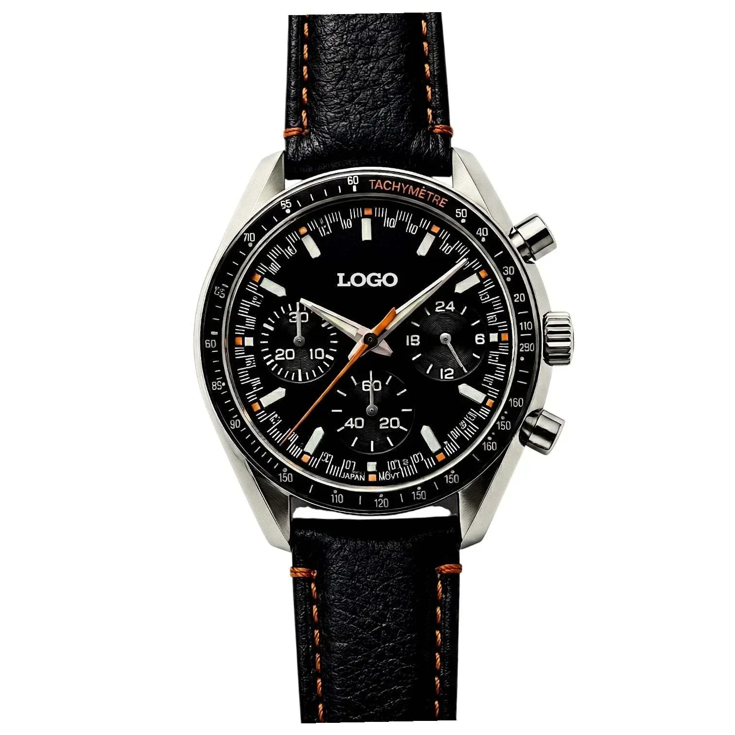 SeikSpeed Chronograph black orange dial Seiko mod luxury wristwatch with VK63 hybrid movement and stainless steel case