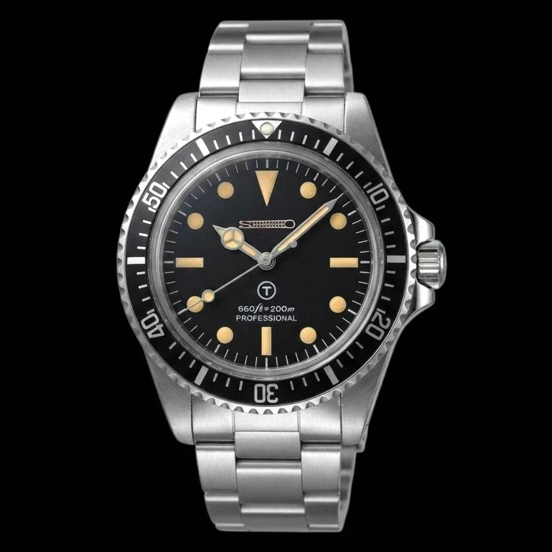 Seiko Mod Submariner Vintage Black Dial Watch with nato strap or stainless steel bracelet by Modtime Creations 
