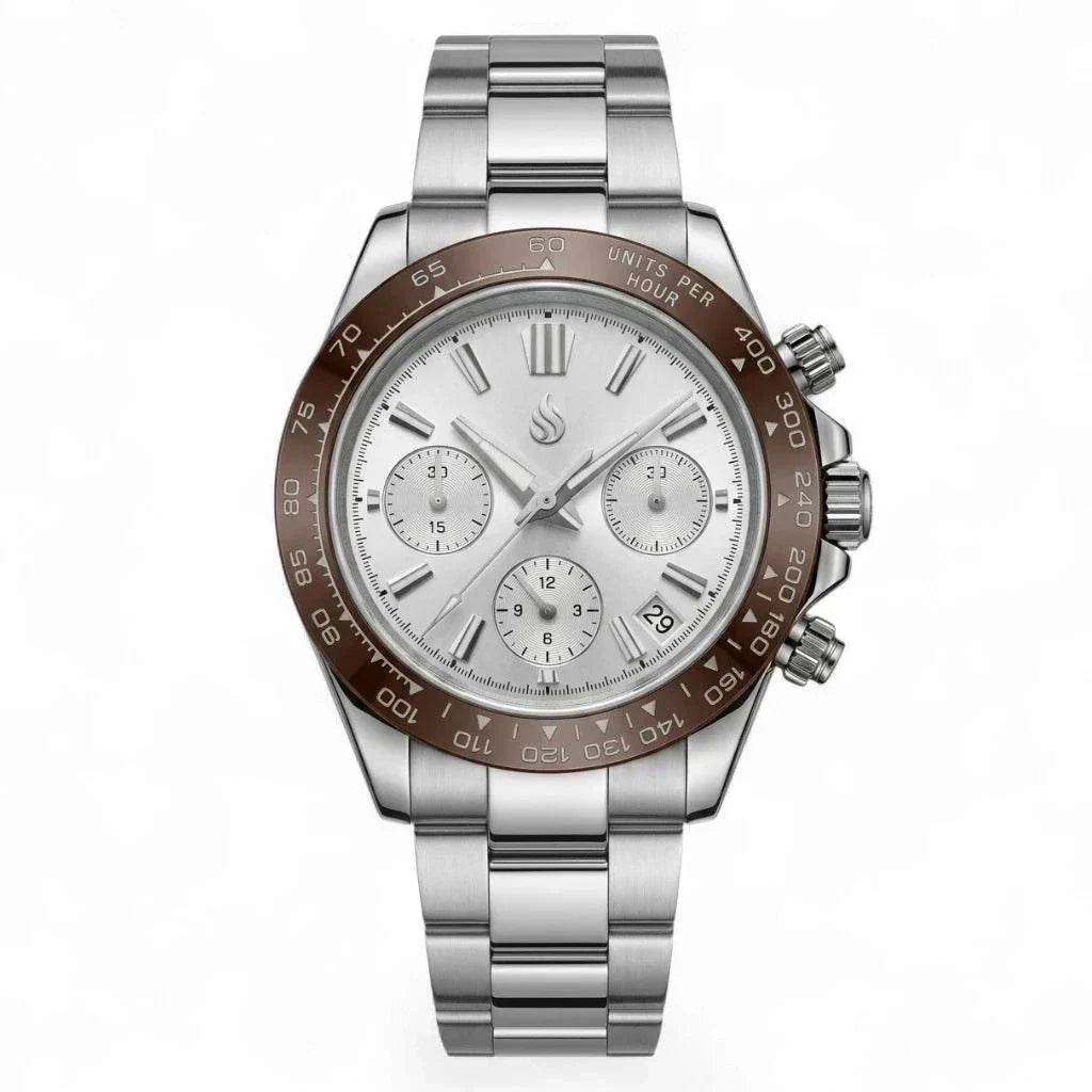 Grand Seitona Silver White Dial Brown Bezel Mod Watch - GS Fusion