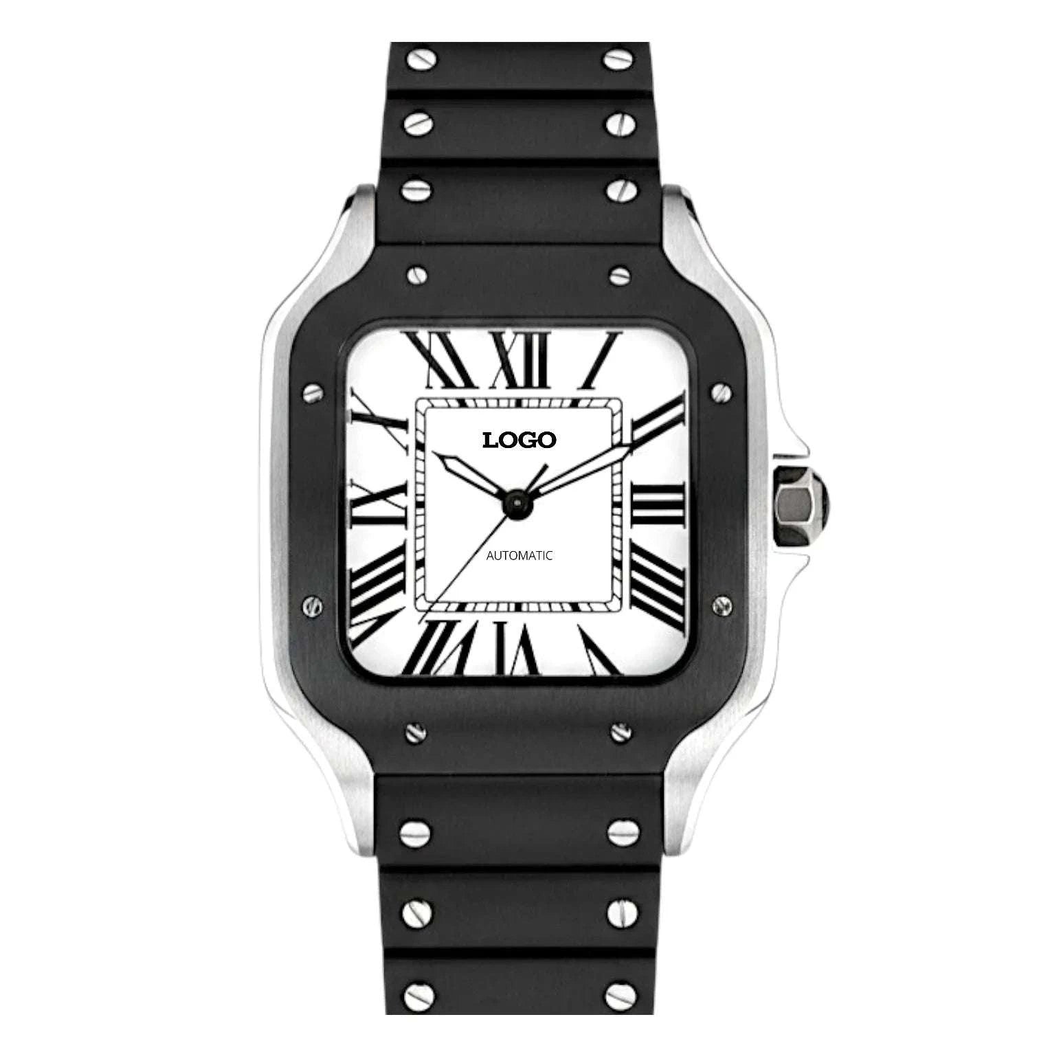 Santeiko two-tone silver and black dial Seiko Mod wristwatch with sapphire glass and stainless steel case