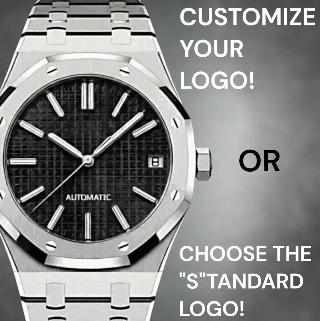 SeiOak Black Dial Seiko Mod luxury watch with stainless steel case and sapphire crystal by Modtime Creations