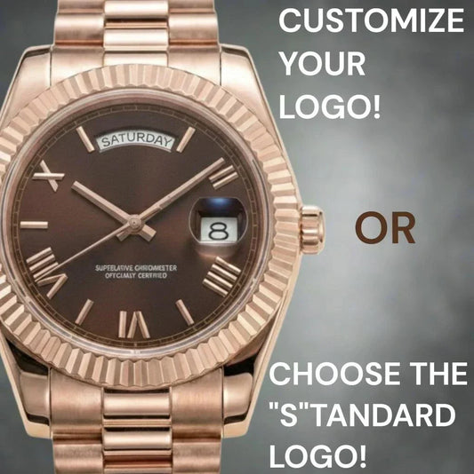 Modded Seiko watch with day and date chocolate Roman numeral dial from Modtime Creations