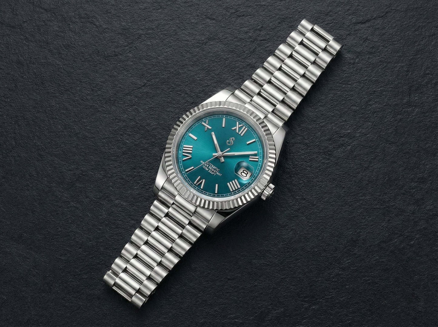 Seiko Mod Luxury Date Window Watch with Tiff Blue Roman Numeral Dial by Modtime Creations