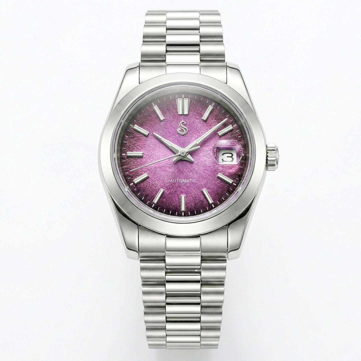 Seiko MOD watch with textured grand purple dial and date window by Modtime Creations