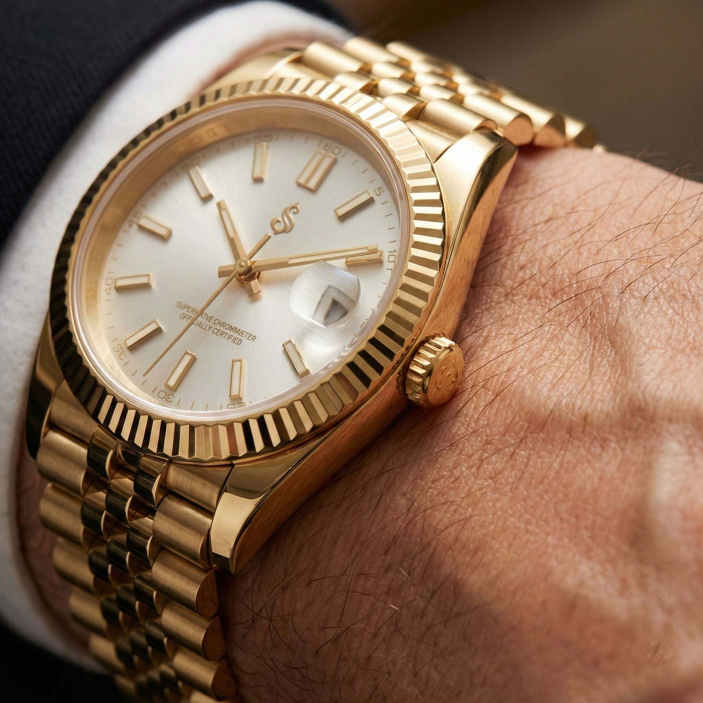 Seiko Modtime luxury watch with gold white dial and date window