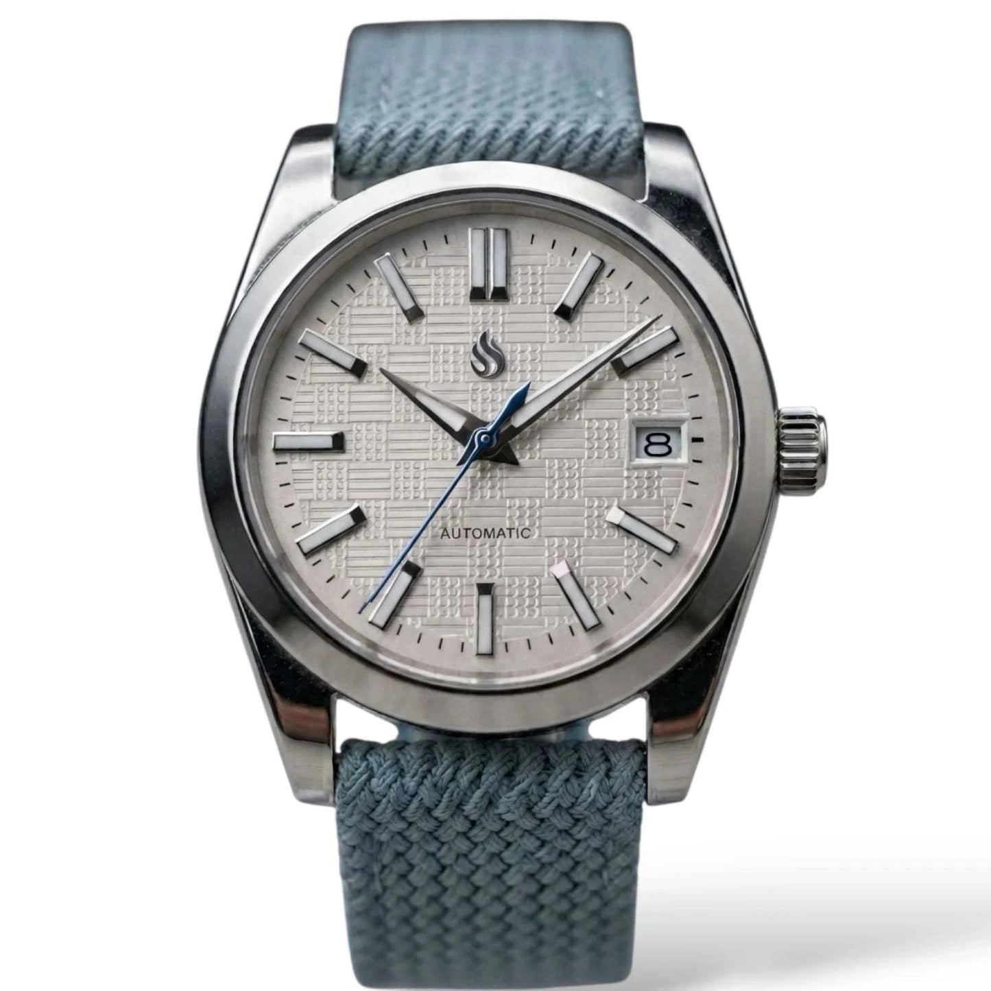 Date Window Silver White Checkered Dial Mod Watch - Modtime Creations