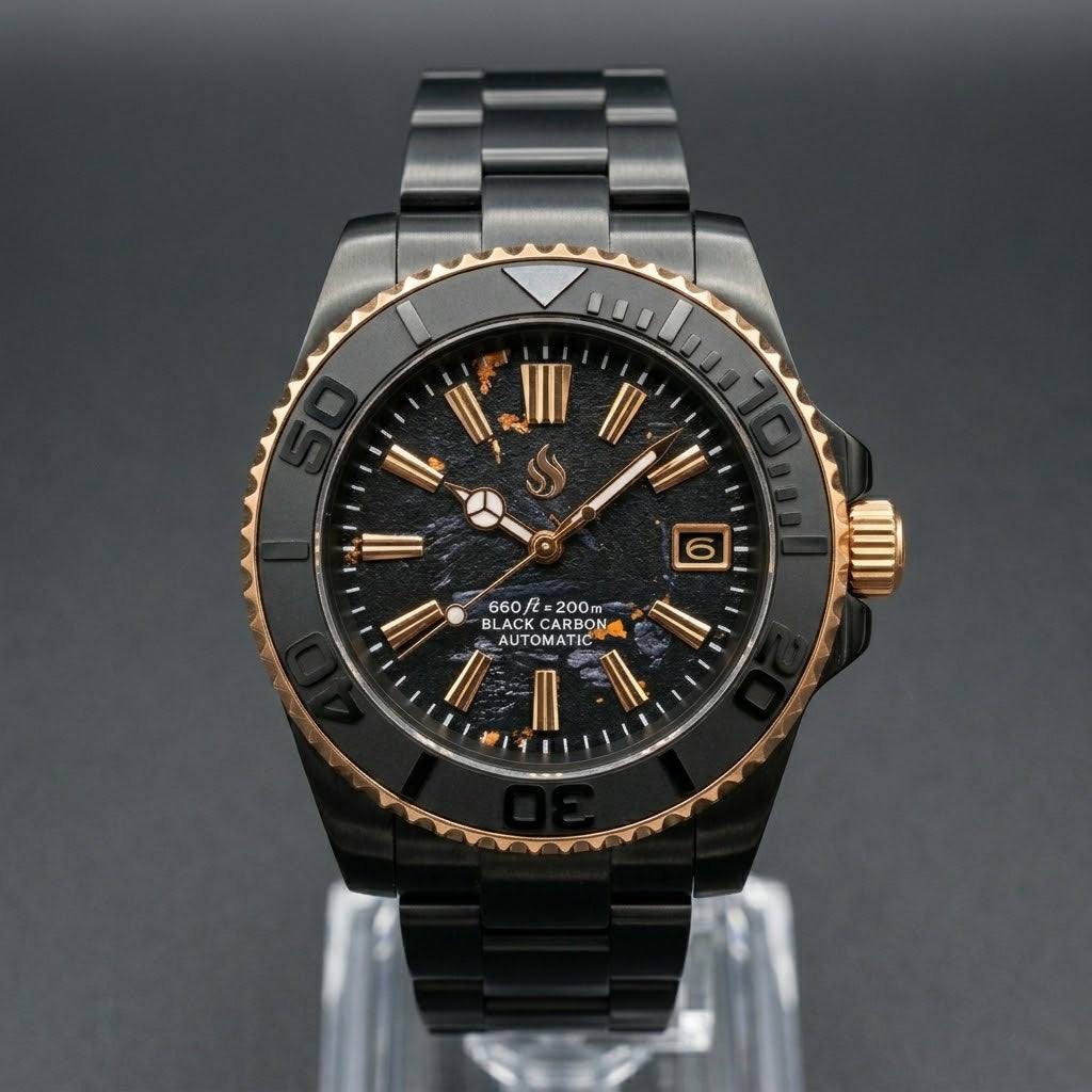 Seikmaster "GS Black Gold Carbon Fiber" Mod Watch - Modtime Creations