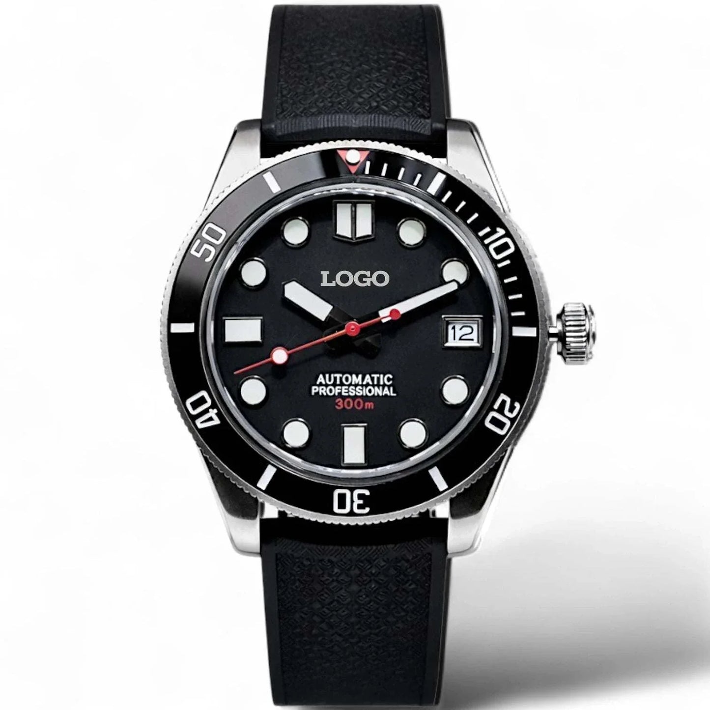 SeikMariner black diver watch with NH35 automatic movement and sapphire crystal by Modtime Creations