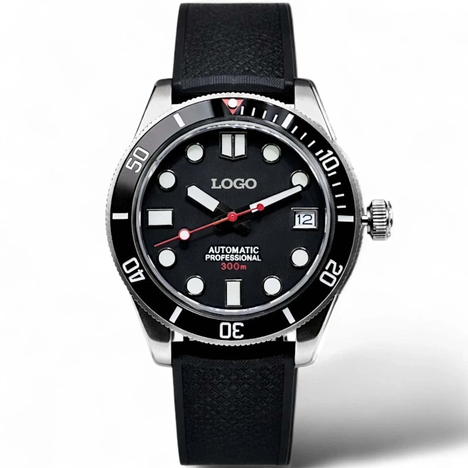 SeikMariner black diver watch with NH35 automatic movement and sapphire crystal by Modtime Creations