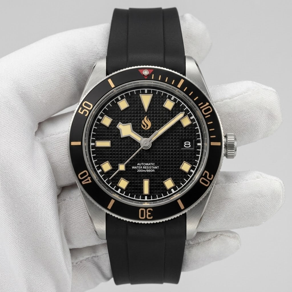 Vintage 39 MM Gold Black Textured Dial Watch Mod Watch Series - Modtime Creations