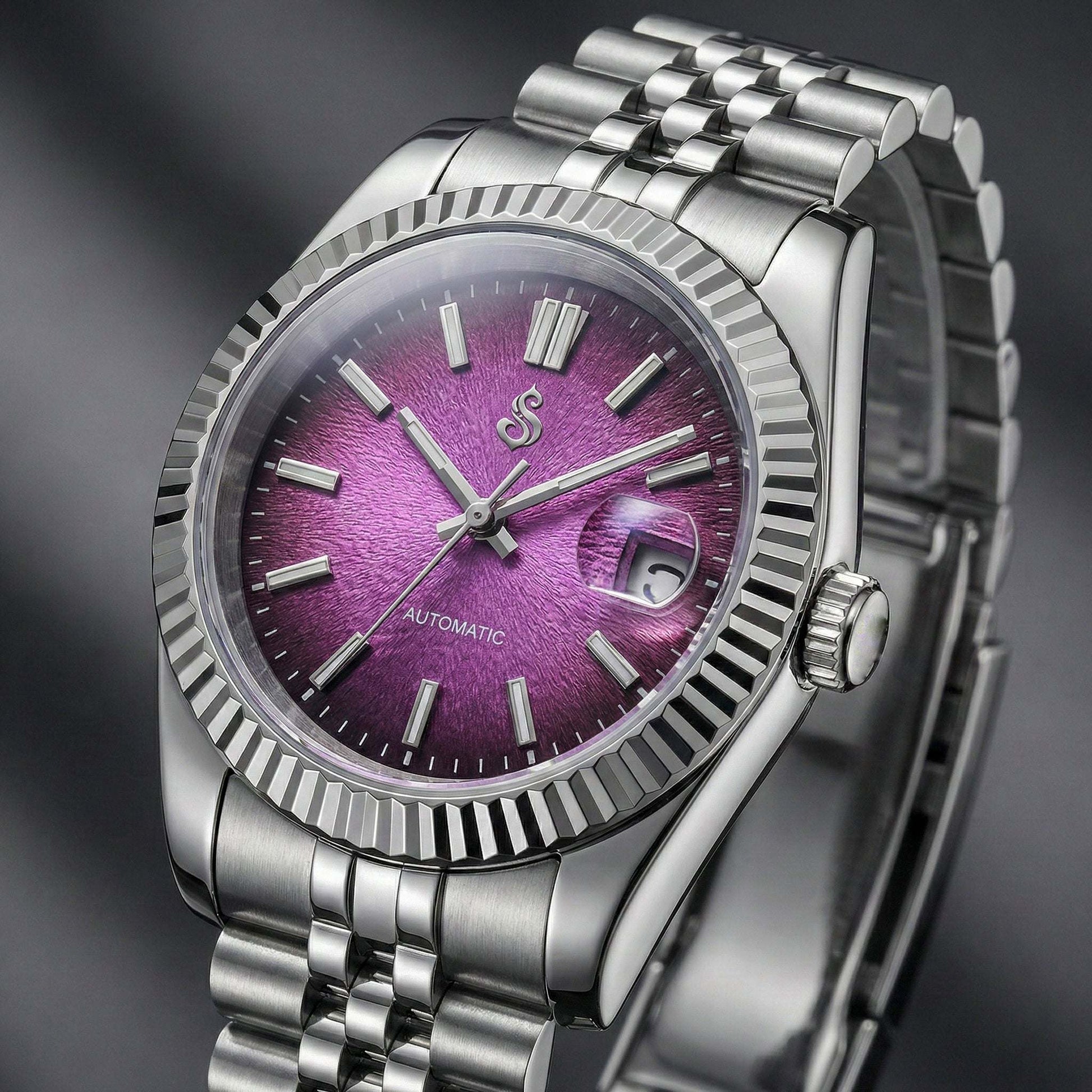 SeikJust Grand Purple Textured Dial Seiko MOD with date window by Modtime Creations