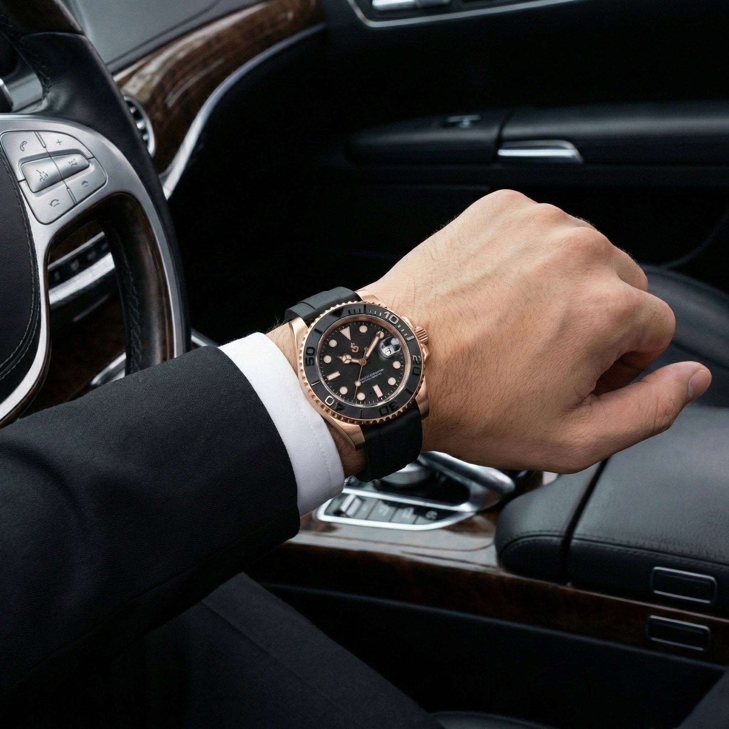 Seikmaster Black Rose Gold diver mod watch by Modtime with NH35 automatic movement and sapphire crystal