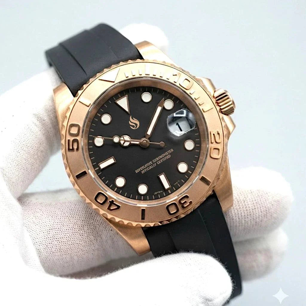 Seiko Mod Yachtmaster Rose Gold Diver Mod watch by Modtime with NH35 automatic movement and sapphire crystal