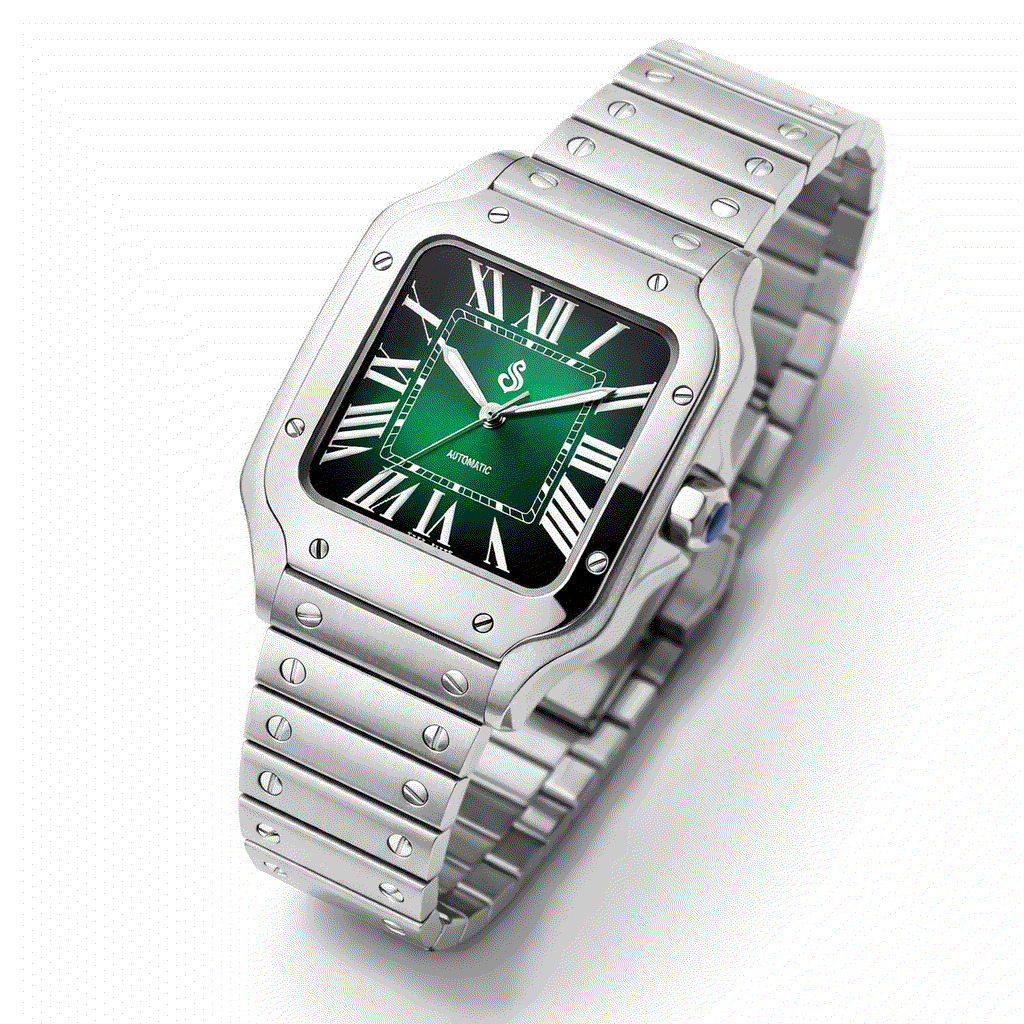 Santeiko Seiko Mod watch with green-black dial, stainless steel case, sapphire glass, and automatic movement