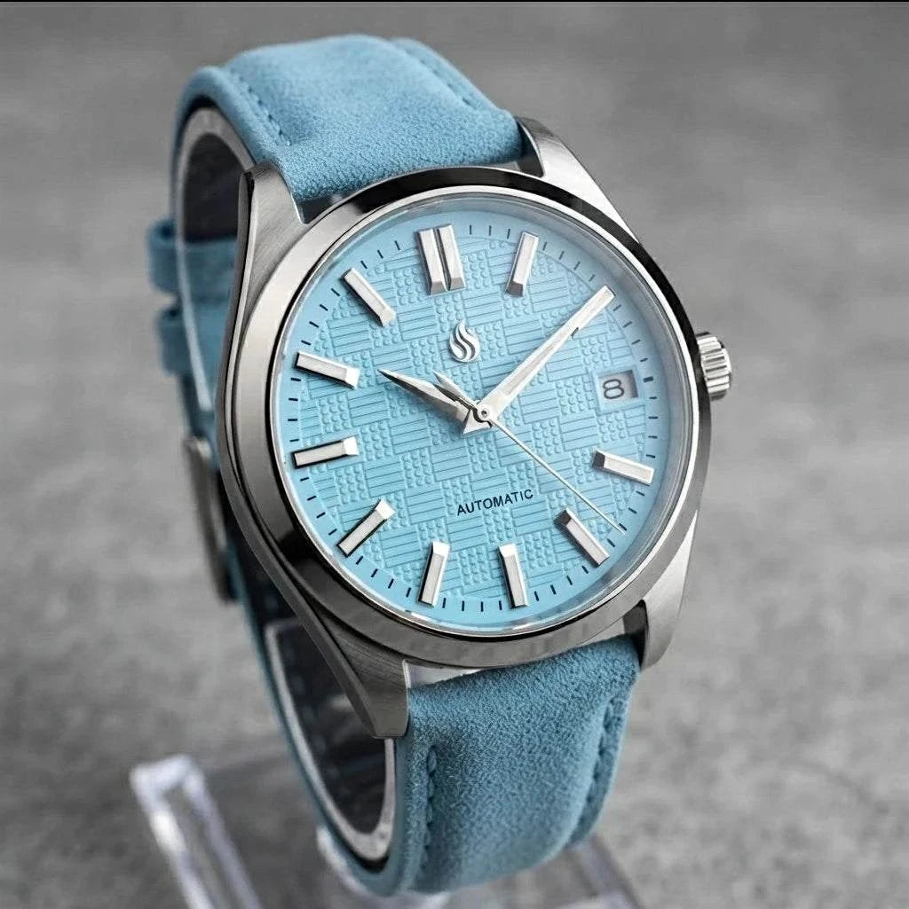 Date Window Silver Tiff Blue Checkered Dial Mod Watch - Modtime Creations